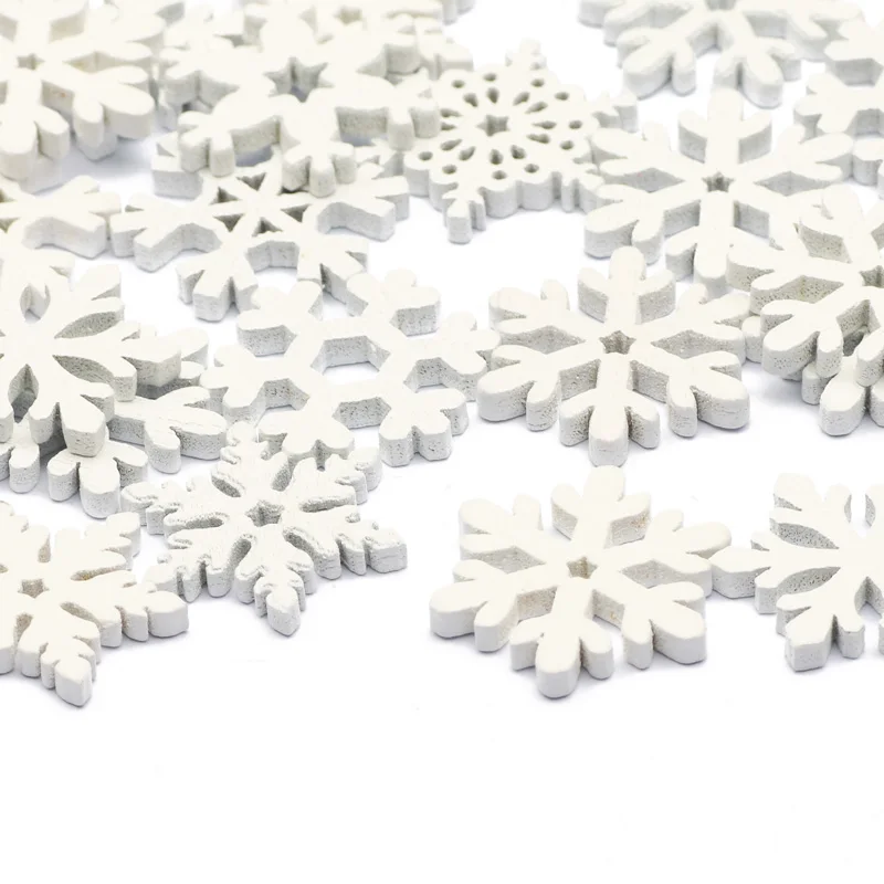 50Pcs 20/25/35mm White Wooden Slice Christmas Snowflake Scrapbooking For Christmas Embellishment Craft DIY Handicraft Decoration