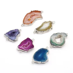 Natural Stone Pendant Irregular Shape Slice Agate Two-Hole Charms For Jewelry DIY Necklace Bracelet Connector Accessories Making