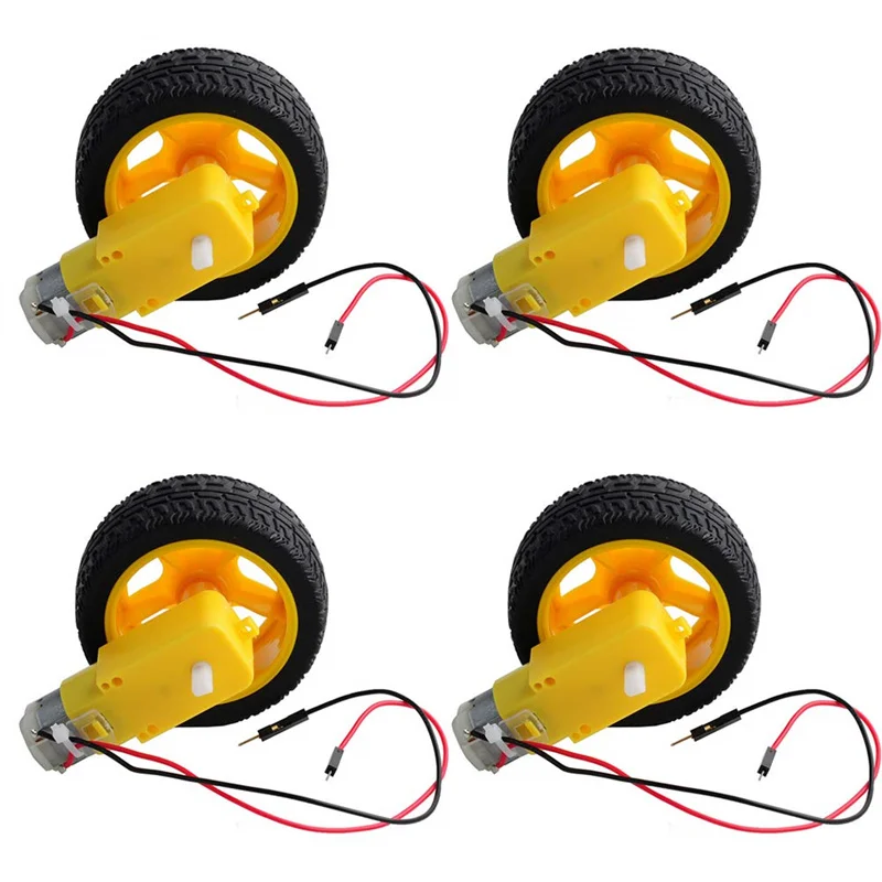 

4pcs/lot DC Electric Gearbox Dual Shaft Geared TT Motor Plastic Tire Tyres Wheel DC 3-6V Suitable For Arduino Smart Car