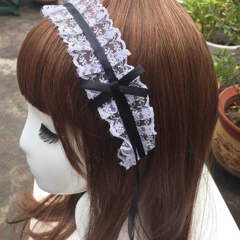 2021 Japanese Lolita Headdress Ears on The Head Headband Lolita Maid Lace Bow Ribbon Anime Cosplay Hair Accessories