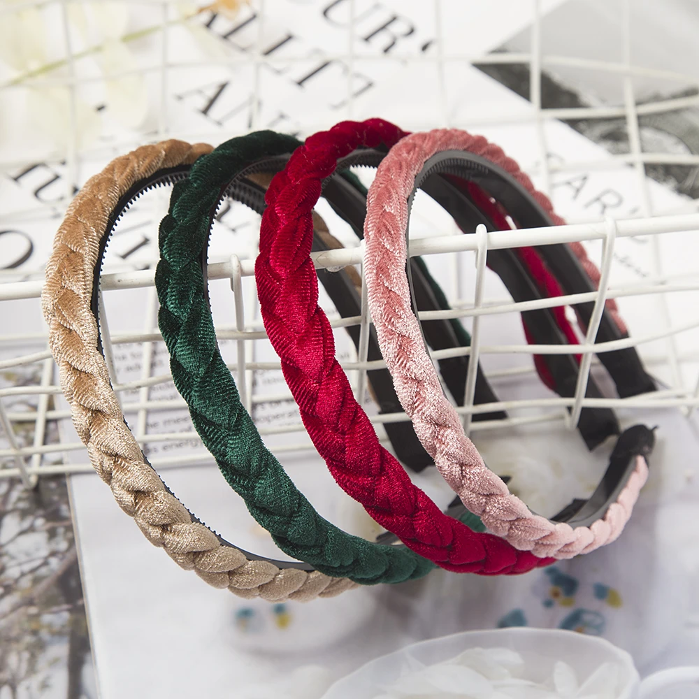 Weaving Hairbands Women Braided Velvet Headbands Hair Hoop Bands Elastic Fashion Bezel Non-Slip Headdress Bezel Hair Accessories