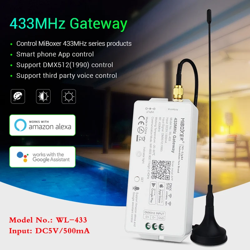 433MHz Gateway 5V 2.4G Wifi Voice APP Control For MiBOXER LoRa Series Products UW01,UW02,UW03,PW01,PW02,FUTC05L,FUTC06L,FUT039L