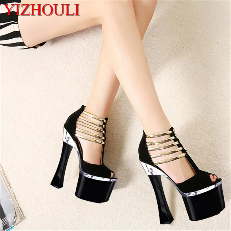 Cool lace sexy high-heeled shoes, model banquet stage runway show chunky heels for women 17-18cm