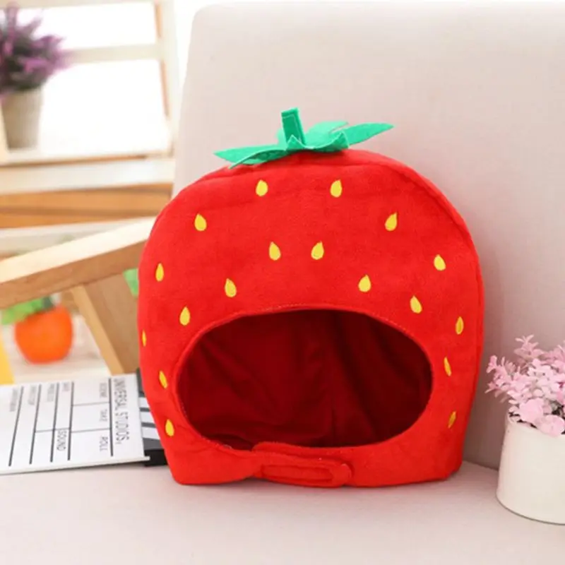 Japanese Sweet Women Girls Funny Strawberry Plush Hat Embroidery Fruits Hood Mask Party Cosplay Costume Photo Props