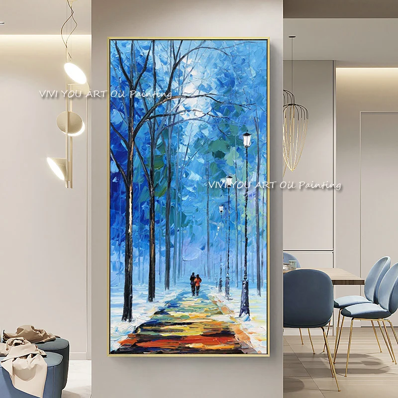 

100% Handmade Large Modern Mural Tree Road Abstract Oil Painting Canvas Wall Art For Room Decoration Aisle Entrance Frameless