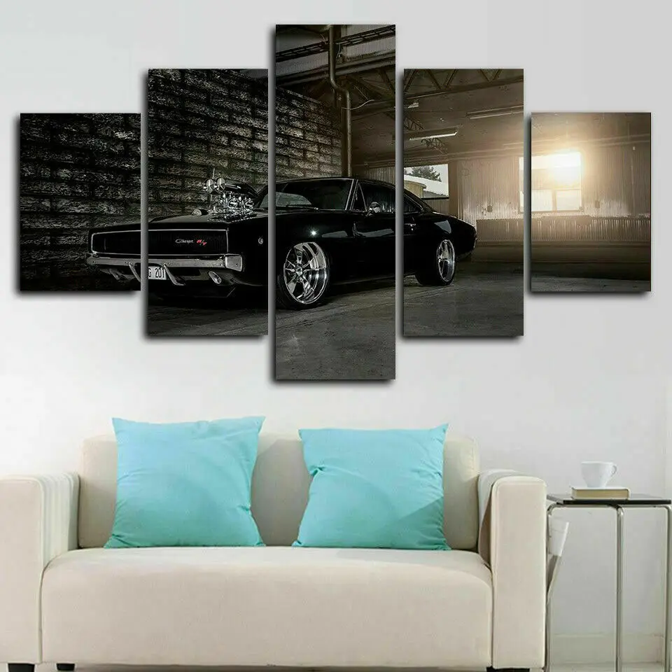 No Framed Canvas 5 Panel Dodge Charger 1970 Muscle Car Modular HD Decorative Wall Art Posters Pictures Home Decor Paintings