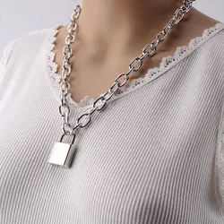 New Arrival Punk Chunky Chain PadLock Pendant Necklaces Silver Color link Chain Openable Lock with Key Necklaces  for women men