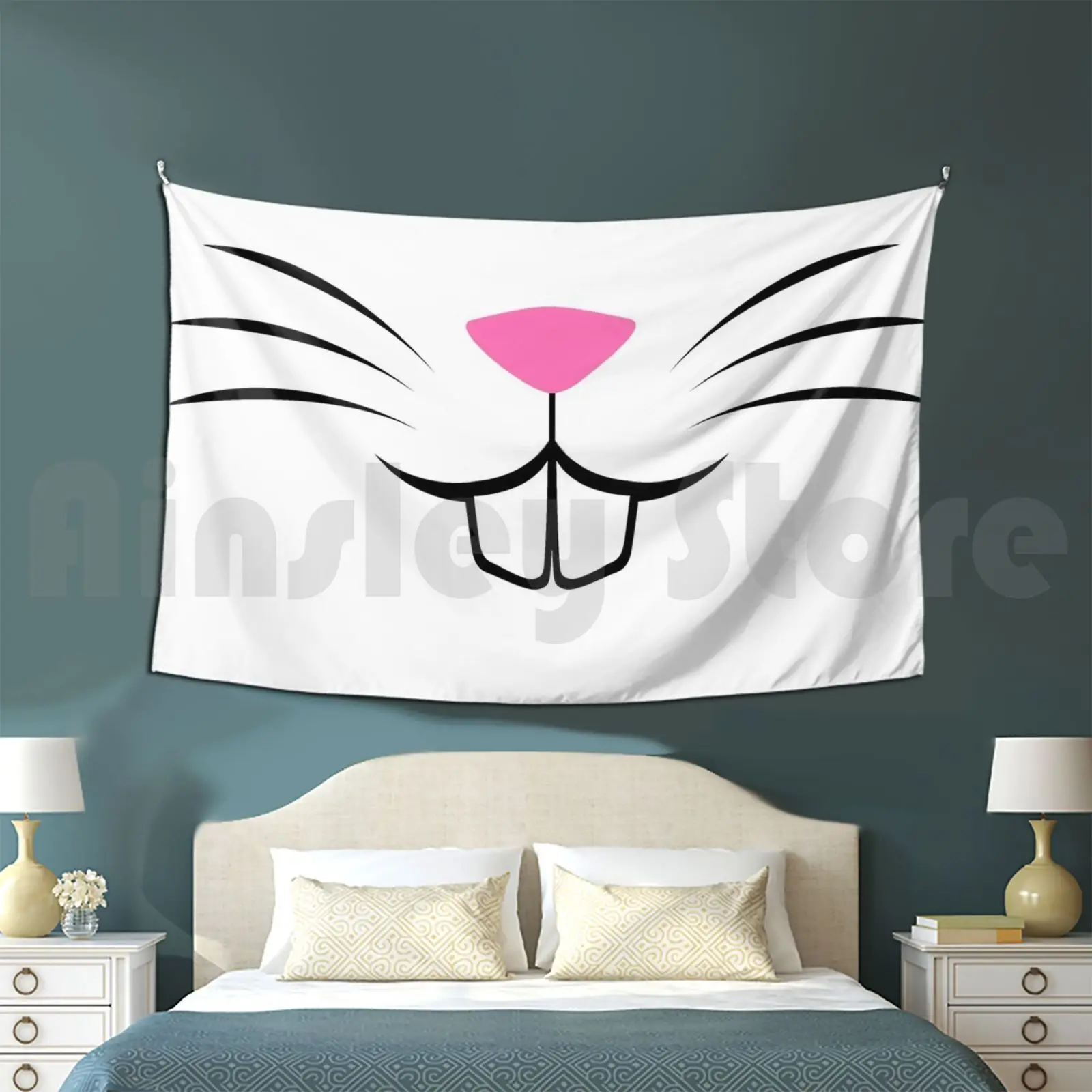 Tapestry Rabbit Nose Hat Rabbit Bunny Nose Rabbits Bunnies Pink Funny Teeth Tooth Whiskers