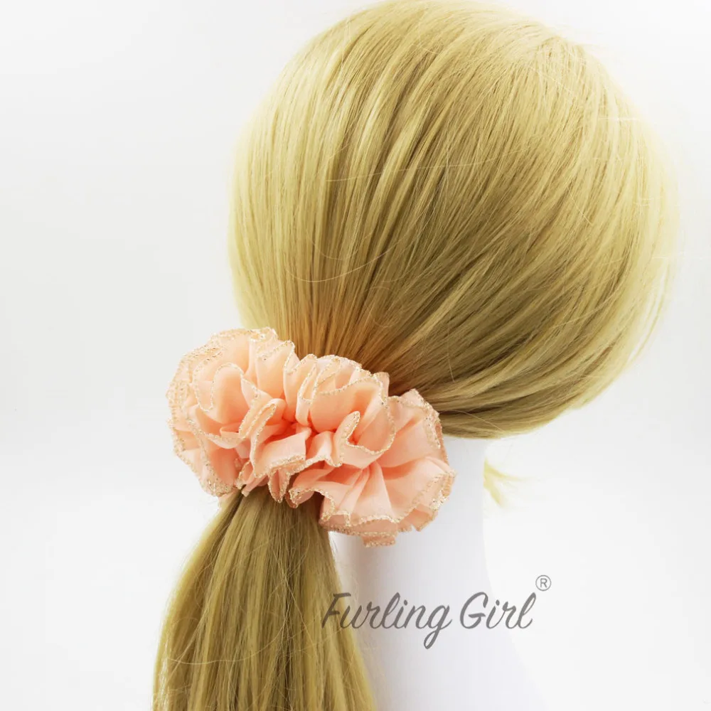 Furling Girl 1PC Women Fashion Gold Rims Flower Hair Scrunchies Elastic Hair Bands Bun Hair Ties Ponytail Loop Hair bands