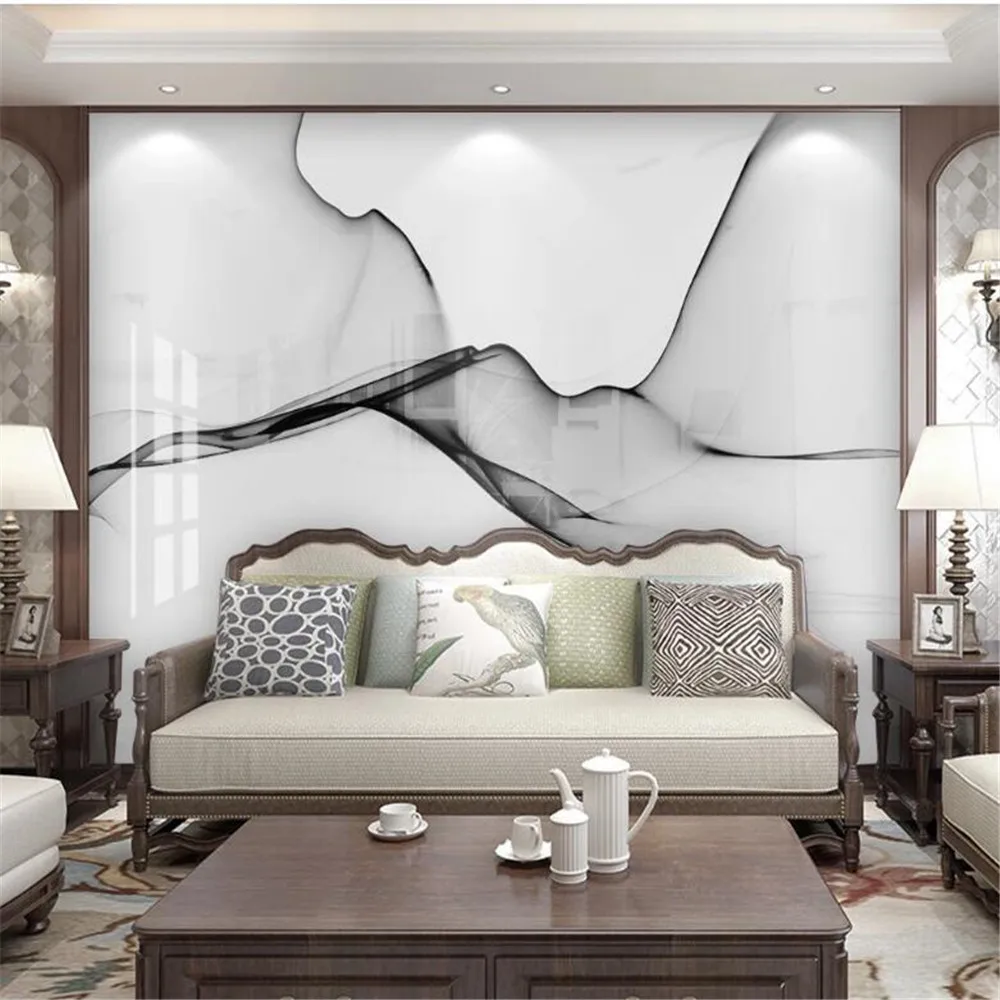 

Milofi modern minimalist abstract ink line marble pattern TV background wall paper mural