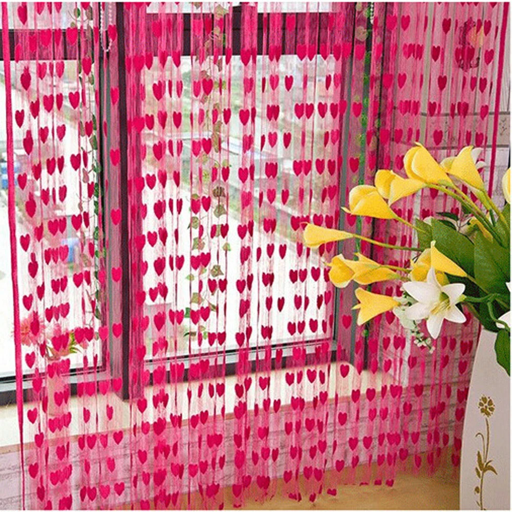 100x200cm Voile Curtain White Red Heart String Curtains Pure Color Bedroom Window Door Divider Sheer Drape Wedding Decoration