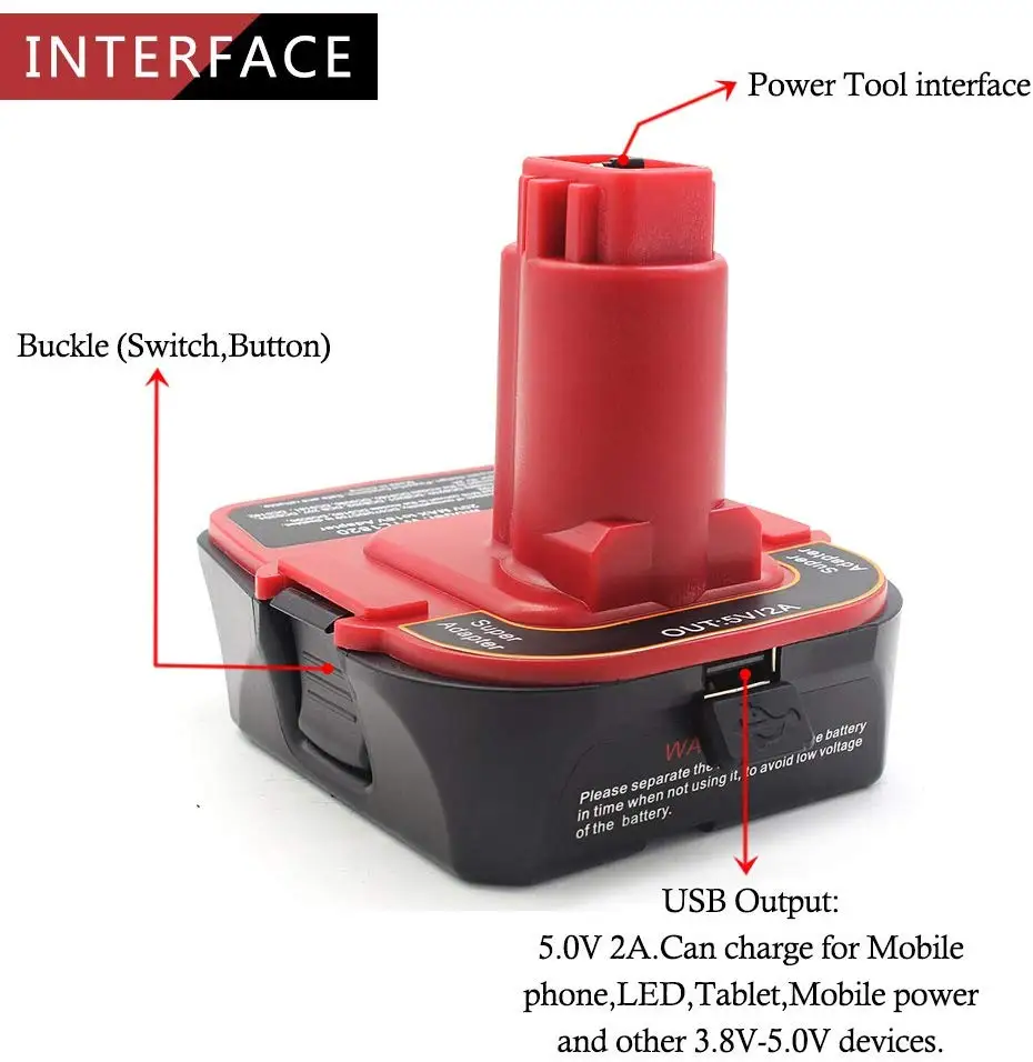 For Dca1820 20V 18V Usb Adapter Work With Dewalt Max Dcb200 Dcb201 Dcb203 Dcb203Bt Dcb204 Dcb205 Dcb206 Compact Batteries