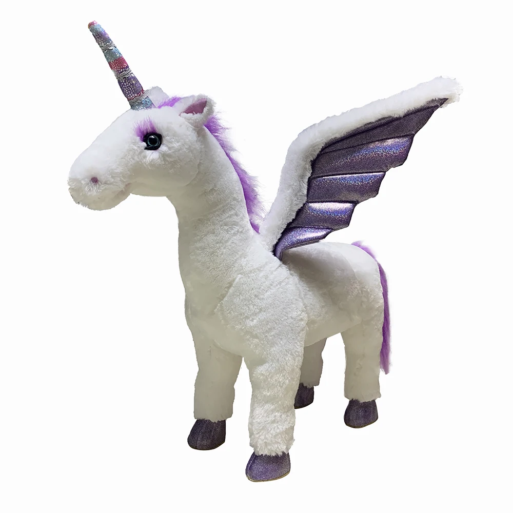 

Hot sell lifelike flying unicorn animal seat stuffed animal toy realistic unicorn plush toy sofa