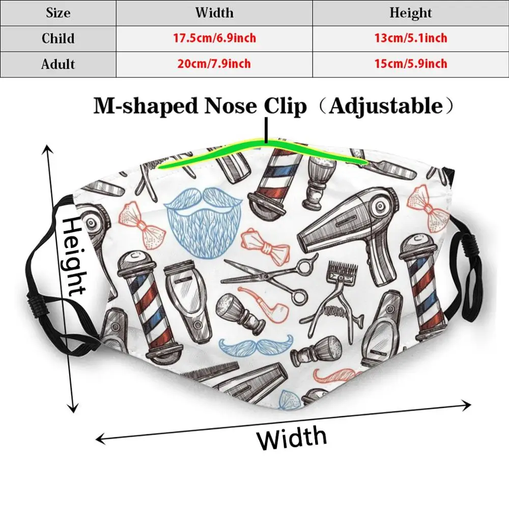Homens salão de beleza barbeiro ferramentas padrão impressão lavável filtro anti poeira boca máscara dos homens cabeleireiro cabeleireiro barbeiro