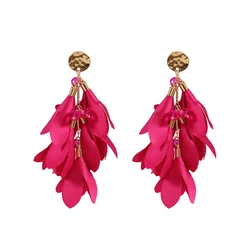 Badu New Fashion Rose Red Flower Tassel Long Drop Earrings For Women Wedding Bridal Jewelry Handmade Fabric Dangle kolczyki