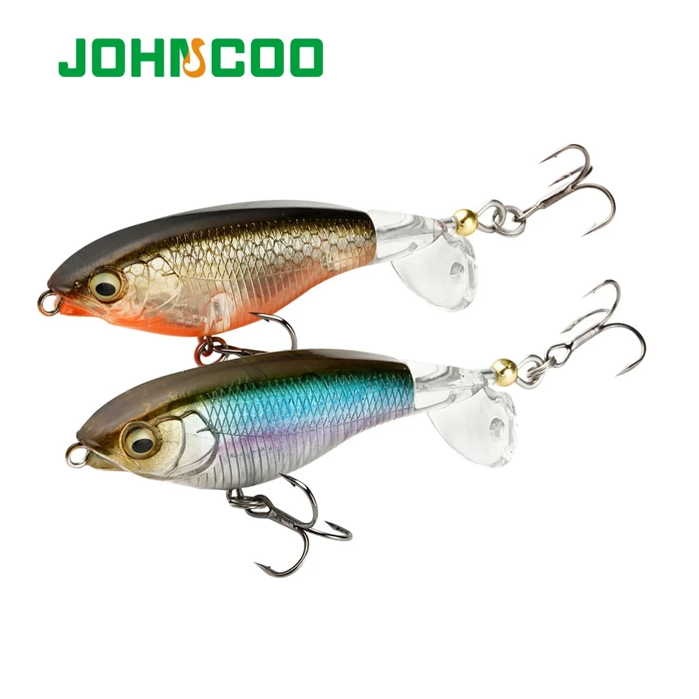 JOHNCOO 70mm 85mm Whopper Popper 5.8g 10.5g Topwater Fishing Lure Artificial Bait Hard Plopper Soft Rotating Tail Fishing