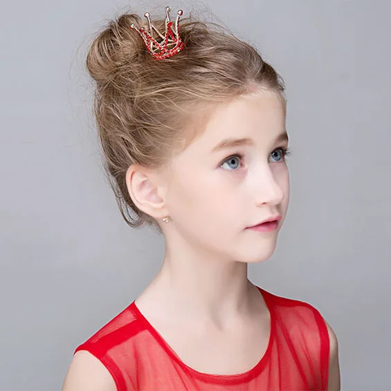 Red Small Girls Crown Tiara Hair Combs Crystal Mini Crown Hair Accessories Jewelry