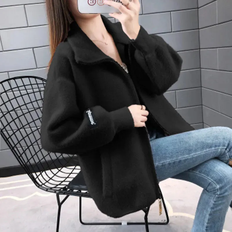 Imitation Mink Velvet Cardigan Short Jacket Women Sweater Autumn Winter Large Size Thick Knitted Cardigan Sweater Coat 4XL Y741