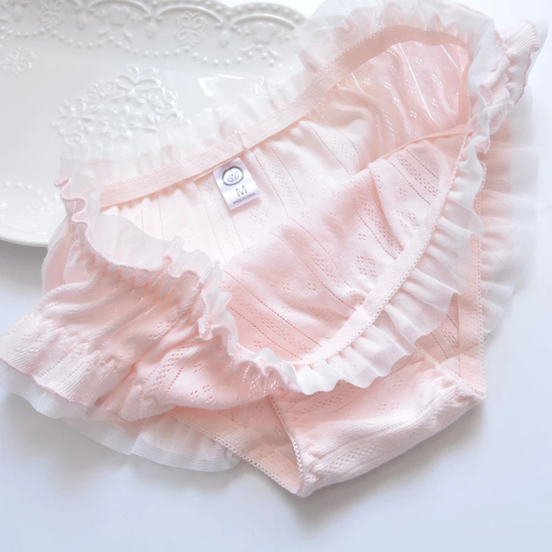 Cotton Ruffle Cute Lovely Sweety Girl Panties Bow Japanese Princess Style High Elasticity Breathable Sexy Women Underwear Breifs