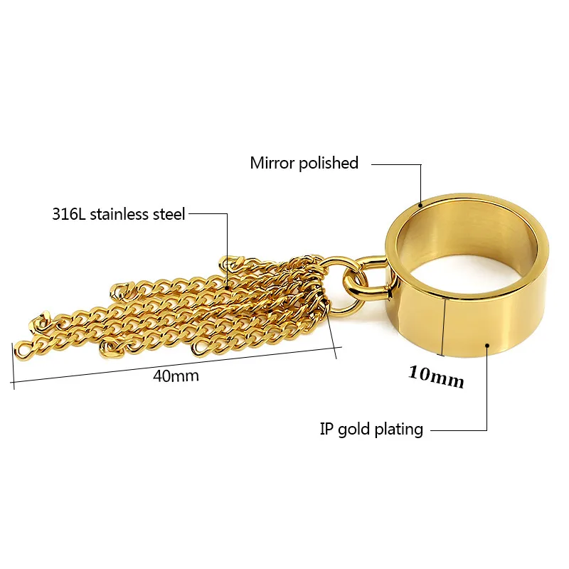 Retro Punk Exaggerated 316L Stainless Steel 10MM Wide Ring Chain Tassel Ring for Women Girls Present Laser Name/Word Jewelry