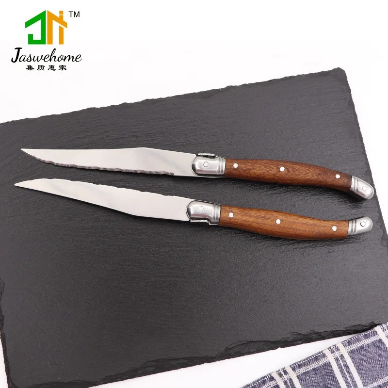Jaswehome 6pcs Stainless Steel Steak Knife Set Dinner Tableware Set Rosewood Handle Cutlery Laguiole Knife Serrated Meat Knife