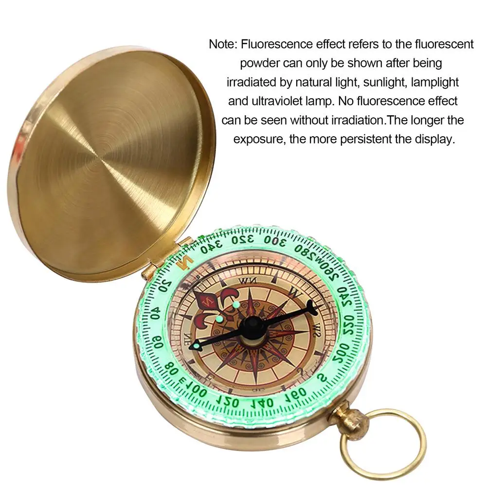 Camping Hiking Portable Pocket Compass Gold Plated Copper Clear Scales Glow In Dark For Outdoor Hiking Navigation Kompas