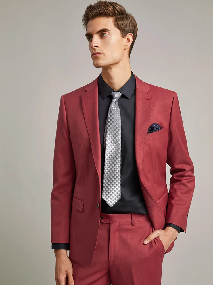 

65% Wool High Quality Mens Suits Set Autumn Winter Wedding Groom Red Slim Style Single Breasted Plus Size 44 To 58