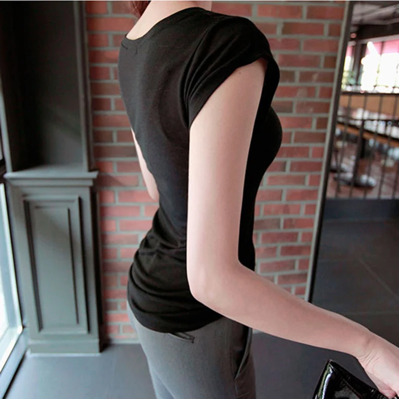 Slim High Quality Plain T Shirt Women Cotton High Elastic Basic 2026 Summer Tops Short Sleeve Sexy Thin T-shirt See Through