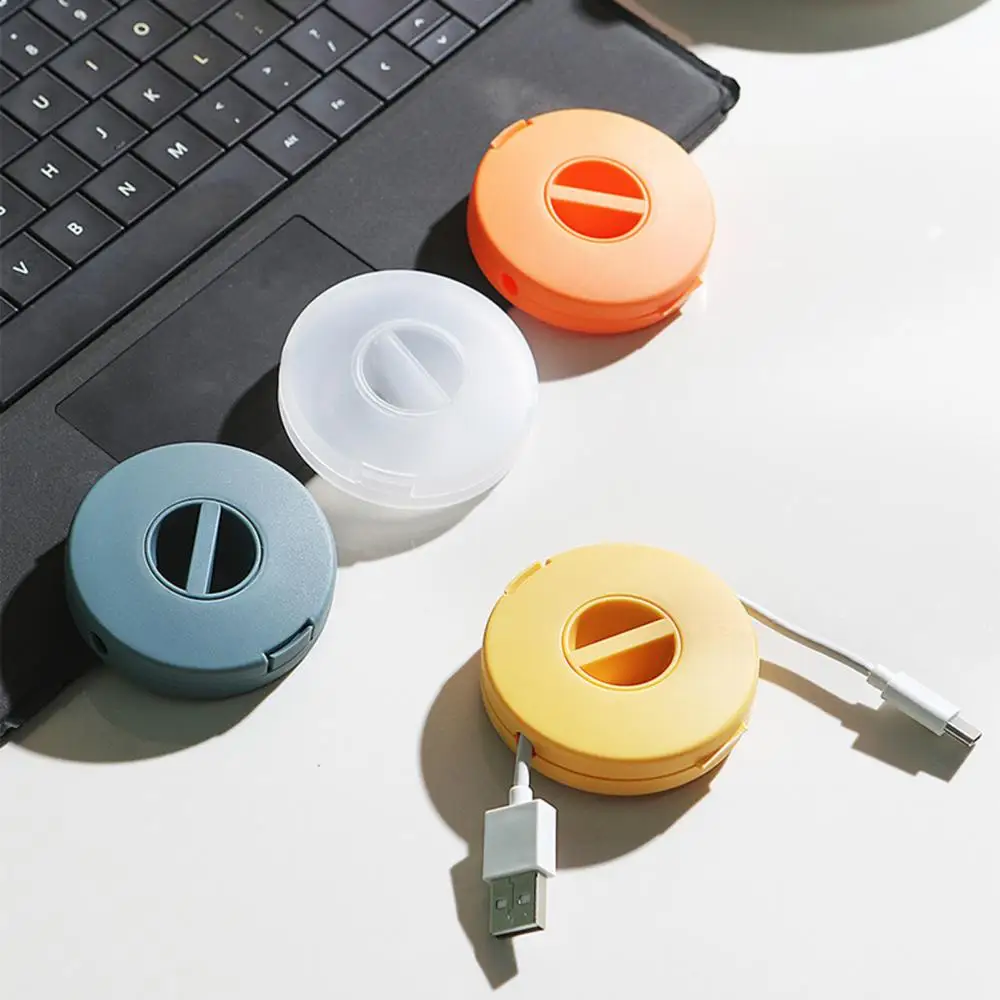 Round Shaped Rotating Clip Wire Cable Winder Box Headphone Storage Container