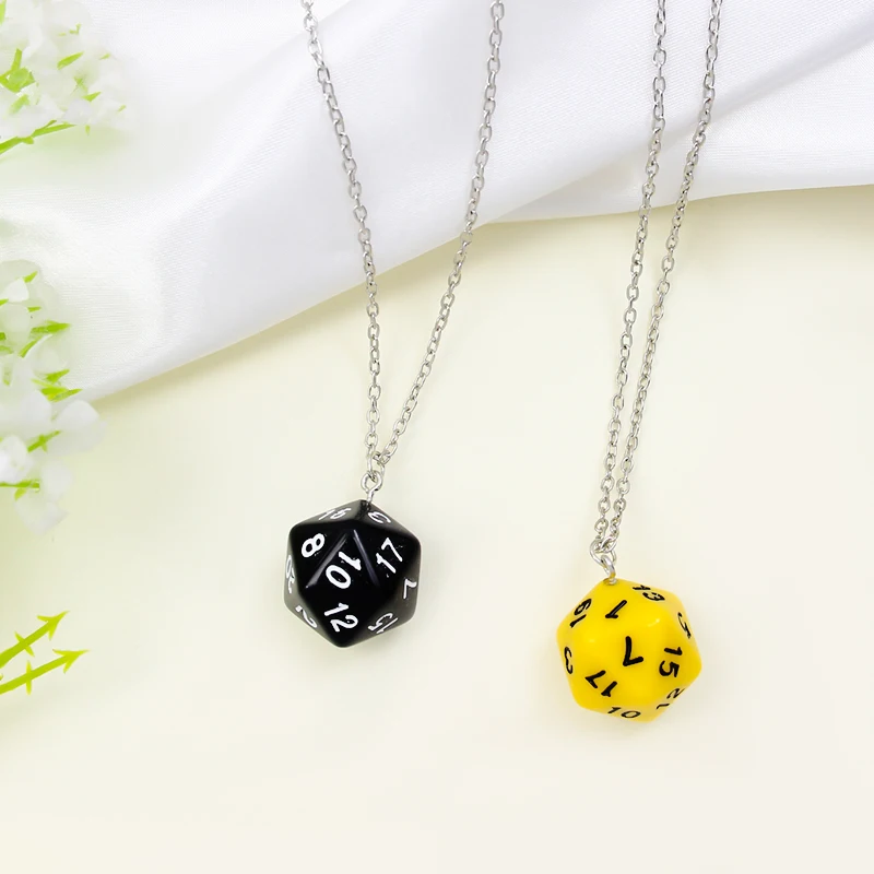 Colour Sieve Dice Necklace Lucky Number Faceted Yellow Blue Green Red Black Polyhedral Pendants Necklace for Women Jewelry Gift