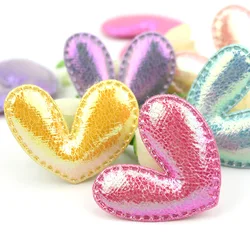 35Pcs 3.5*4cm Shiny PU Leather Heart Padded Appliques For DIY Hairpin Headwear Gifts Crafts Decoration Clothing Accessories