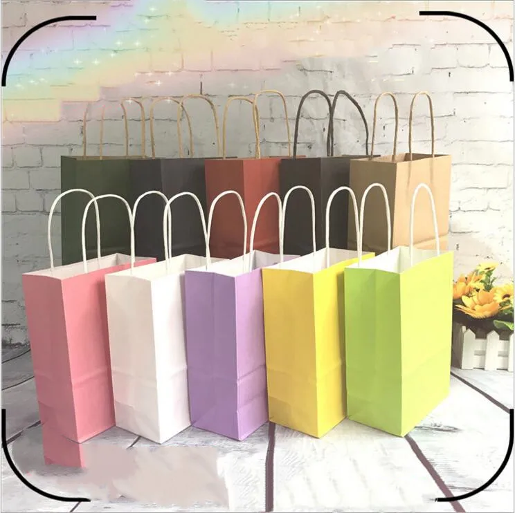 5pcs Fashionable Paper Bags Small Large Kraft Paper Gift Bag Festival Paper Bag with Handles (Custom Logo need 200ppcs)