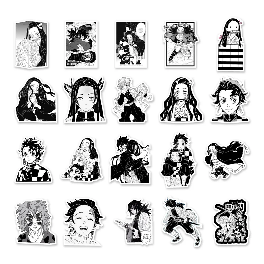 10/30/50PCS Anime Black and White Demon Slayer Stickers DIY Bike Travel Luggage Laptop Graffiti Waterproof Cool Cartoon Sticker