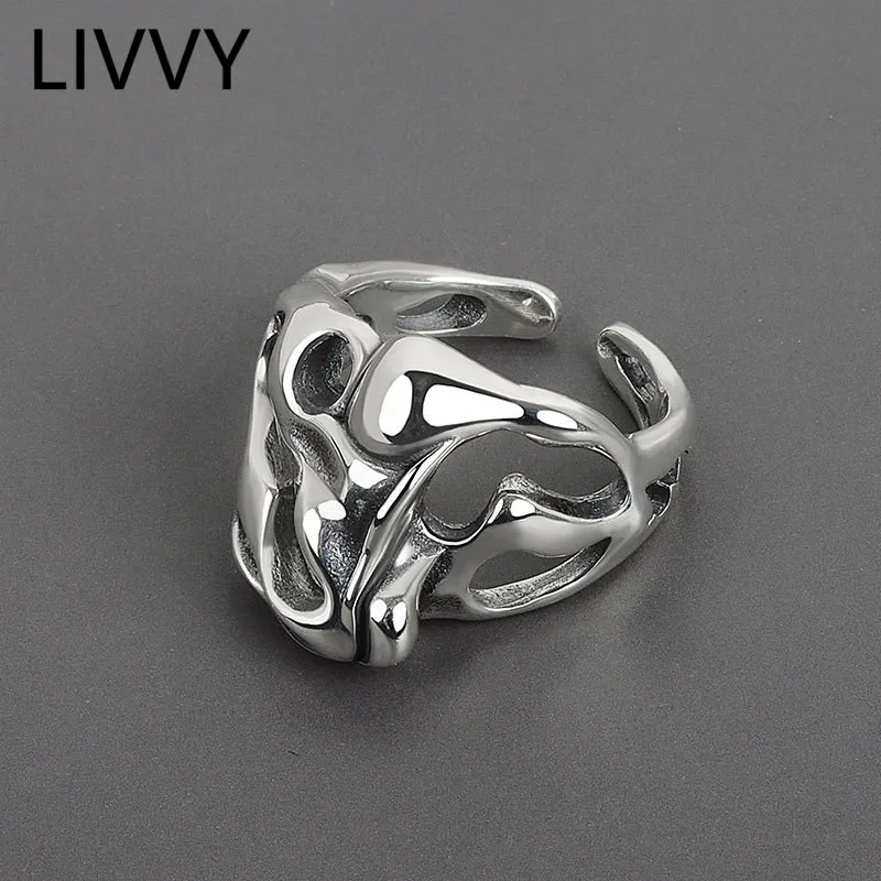 LIVVY – bague de couleur argent pour femme, anneau de Surface creuse irrégulière, bijoux tendance Vintage, décoration de fête