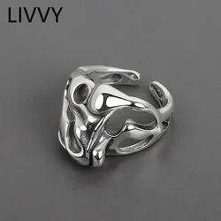 LIVVY – bague de couleur argent pour femme, anneau de Surface creuse irrégulière, bijoux tendance Vintage, décoration de fête