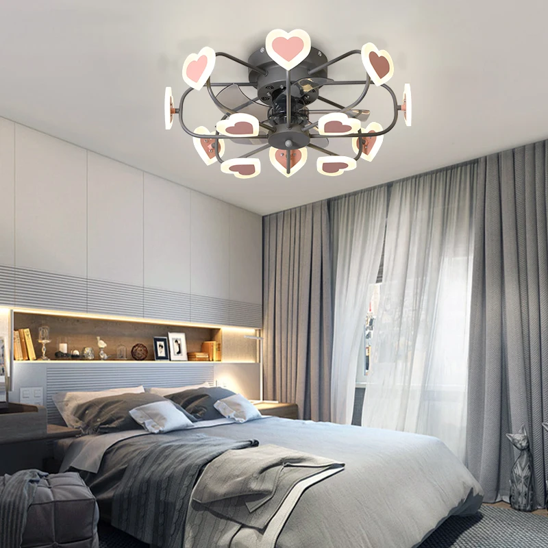 

Children's room bedroom lamp mute fan lamp creative personality love lamp Nordic postmodern simple LED thin remote