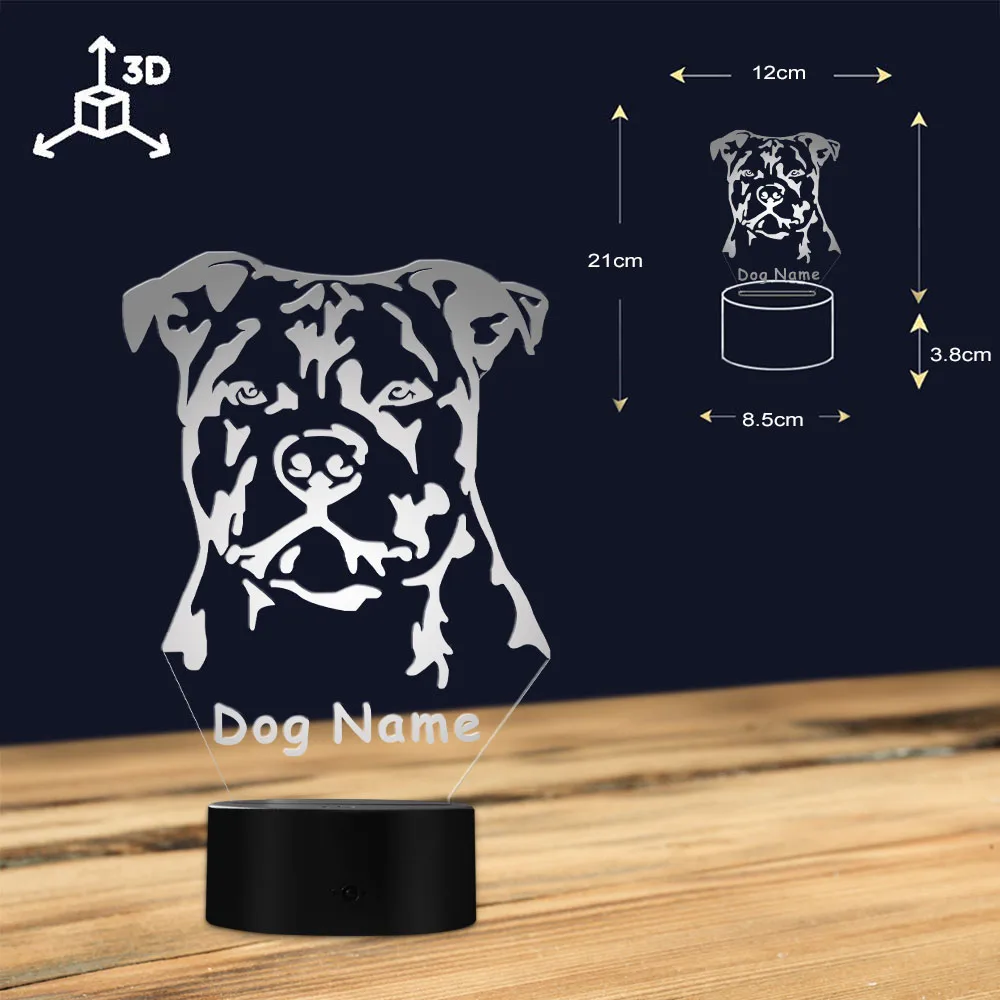 Modern Staffordshire Bull Terrier LED Night Light Animal Pet Dog Puppy 3D Optical Illusion Lamp Home Decor Table Lamp Desk Light