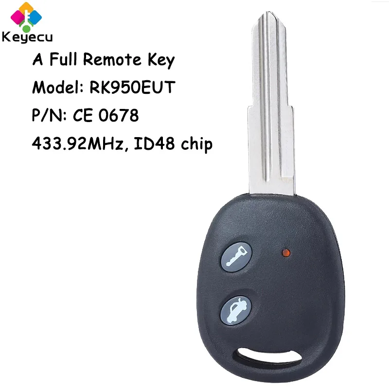 

KEYECU Remote Car Key With 2 Buttons 433.92MHz ID48 Chip for Chevrolet Aveo 2009 2010 2011 2012-2016 Fob Model: RK950EUT CE 0678