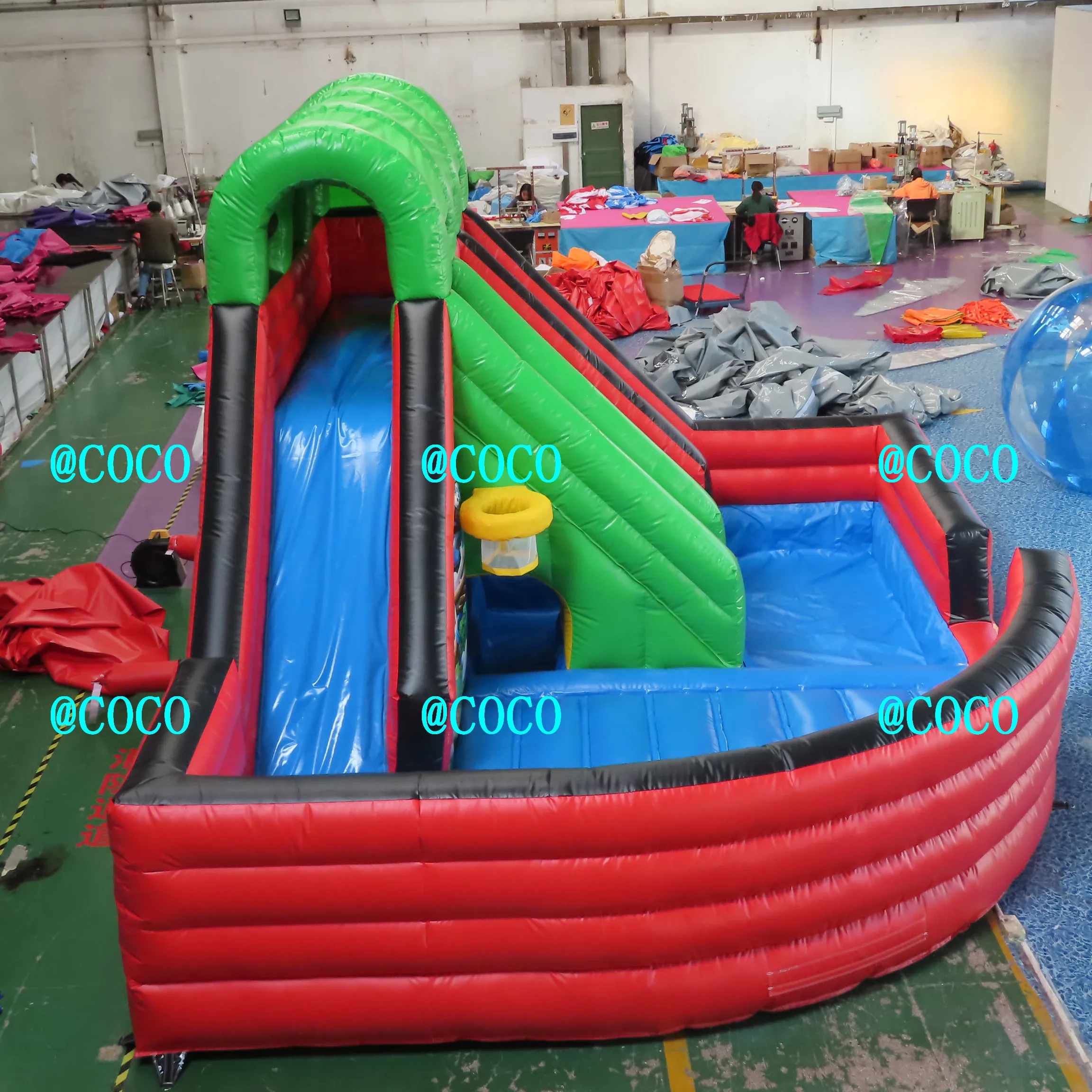 free sea shipping to port,7*5*4mH commercial giant outdoor kids bouncy castle inflatable slide with pool 3 in 1 combos