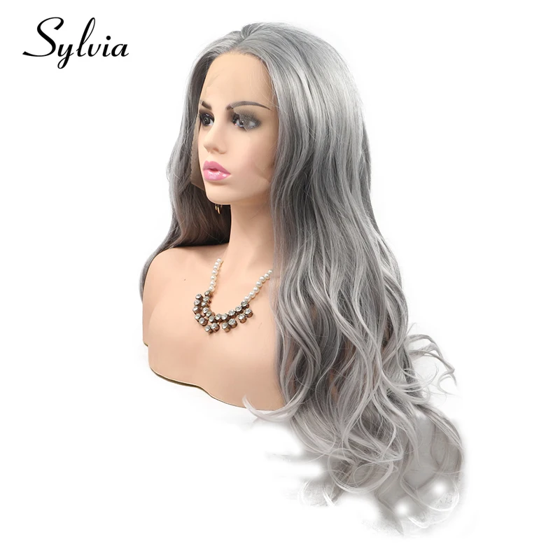 Straight Synthetic Lace Front Wig Gray Cosplay Curly Body Wave MiddlePart Glueless Hair Frontal Wigs For Black Women Pre Plucked