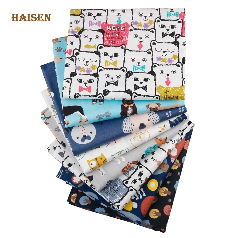 8pcs/Lot,Cat,Dog And Bear Combination Printed Twill Cotton Fabric Patchwork Tissue Cloth For DIY Sewing&Quilting Crafts Material