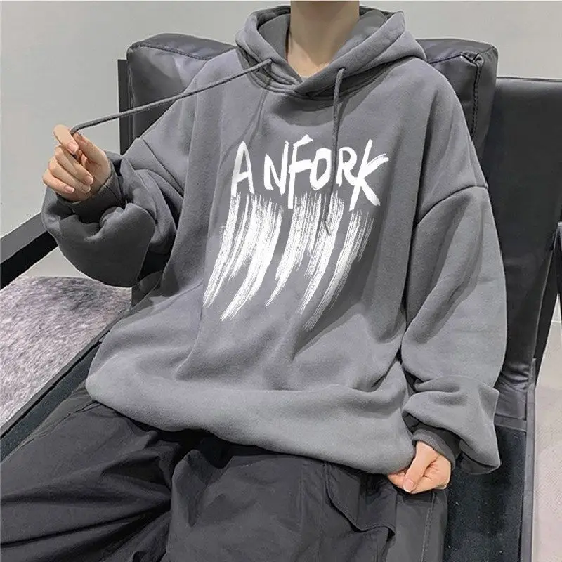 

Gray Cotton Cool Letter Print Hoodie Thin Autumn Hip Hop Men Pullover Sweatshirts Hoodies Mens Harajuku Goth Loose Hoodie Male