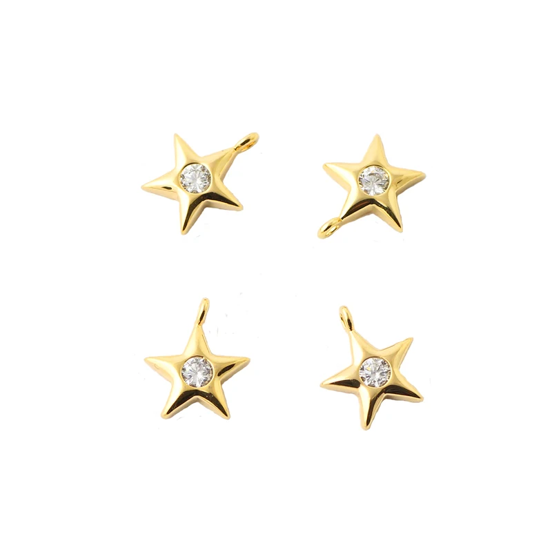 Zircon Star Shape Handmade Diy Earring Accessories or Jewelry Necklace Pendants with 24K Champagne Gold Color Plated Brass 8*7mm