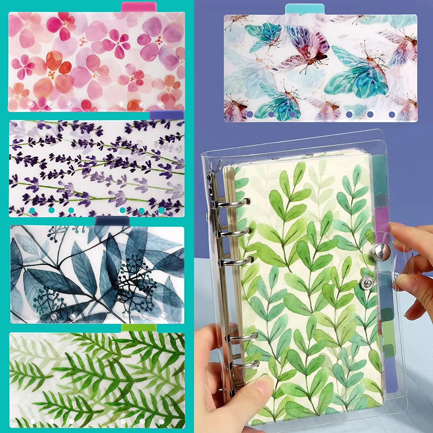 A6 Personal Binder Notebook Refills with Page Dividers,A6 Lined Paper Refills, A6 Zipper Binder Pockets,Index Note Tabs & Ruler