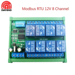 DC 12V 8 Ch RS485 Relay Board Modbus RTU UART Remote Control Switch DIN35 Rail Box for PLC Automation Control Expansion Module