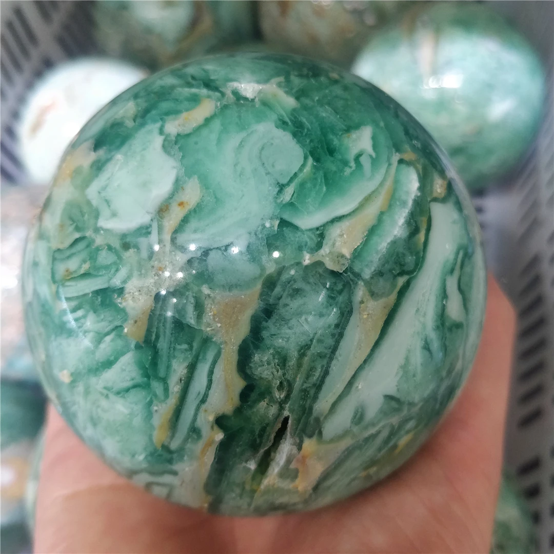 Natural Green Fluorite Crystal Fancy Ball Mineral Chlorite Quartz Sphere Chakras Meditation Gem House Decoration Precious Stone