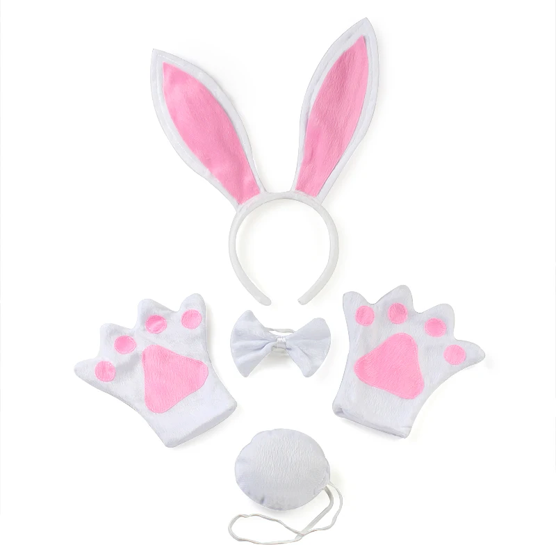 Easter Children Cosplay Dress Up Bunny Girl Big Ear Four-piece With Hairband Bow Tie Gloves Round Tail Big Cute For Little Child