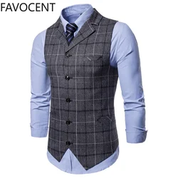 New Mens Vest Casual Business Men Suit Vests Male Lattice Waistcoat Fashion Mens Sleeveless Suit Vest Smart Casual Top Grey Blue