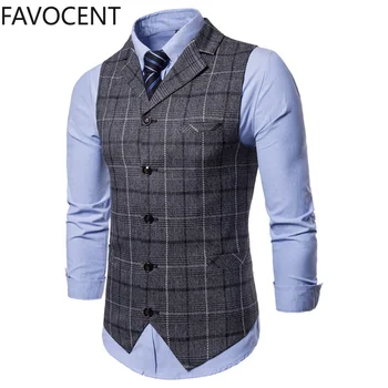 Neue Herren Weste Casual Business Männer Anzug Westen Männlichen Gitter Weste Mode Herren Ärmellose Anzug Weste Smart Casual Top Grau blau