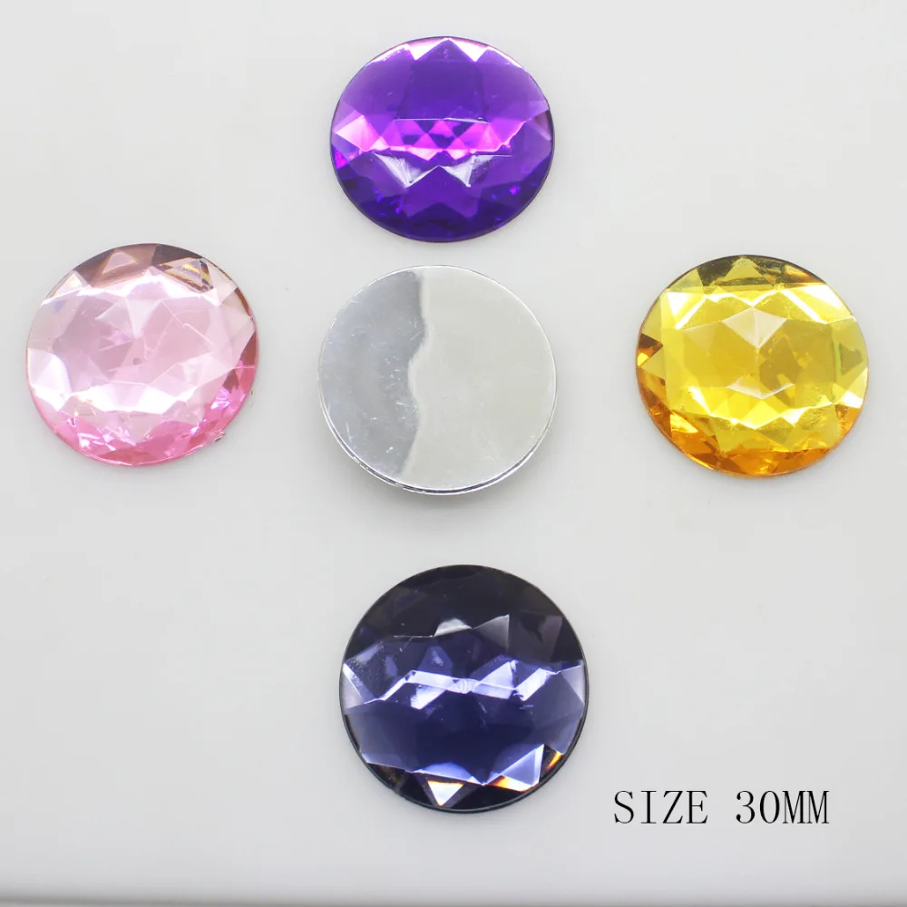 ZMASEY New large size 20Pcs/Lot Mix Color 30mm Wedding Dress Acrylic Rhinestone Diy Flatback Sewing Strass Glue-On accessories